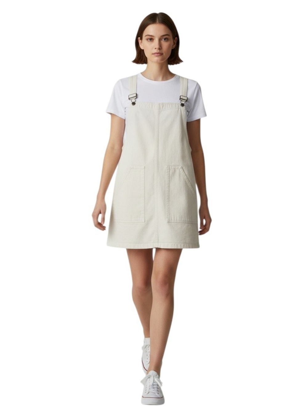 Sadie & SageWomen’s White Denim Cotton Overall Dress Small
